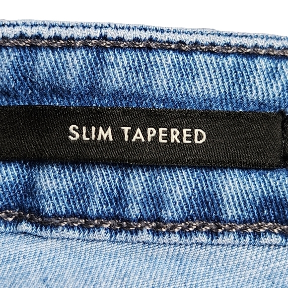 Guess slim tapered mid rise straight leg blue white demin Jean pants - Picture 6 of 11